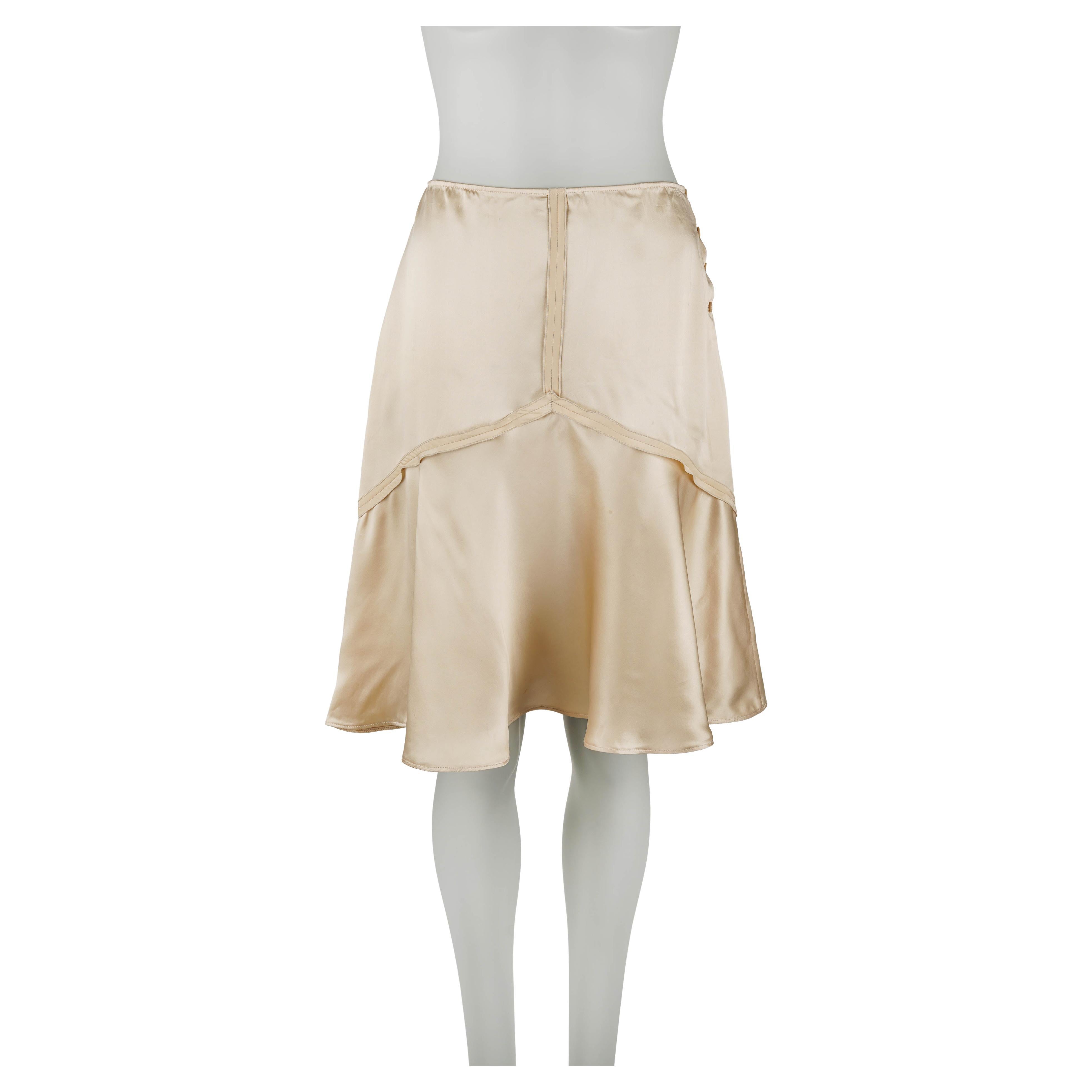 Miu Miu 2007 Ivory Silk Skirt with Paneled Design and Seam Detail IT40