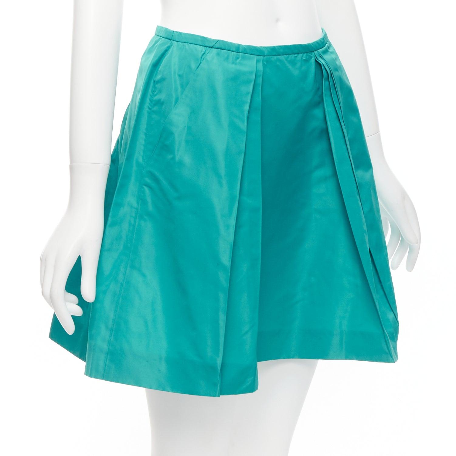 MIU MIU 2007 teal green nylon pleated high waisted Aline skirt IT36 XXS In Good Condition For Sale In Hong Kong, NT