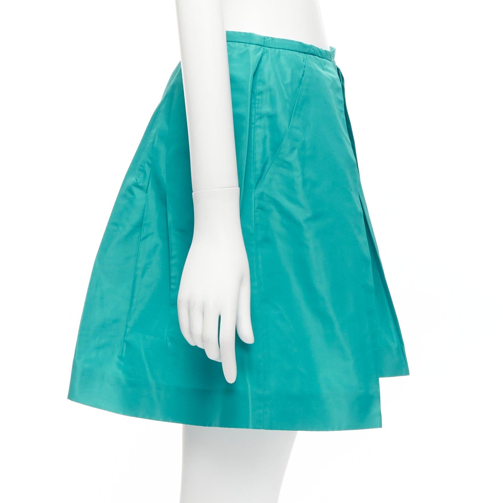 Women's MIU MIU 2007 teal green nylon pleated high waisted Aline skirt IT36 XXS For Sale