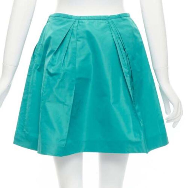 Women's MIU MIU 2007 teal green nylon pleated high waisted Aline skirt IT36 XXS For Sale