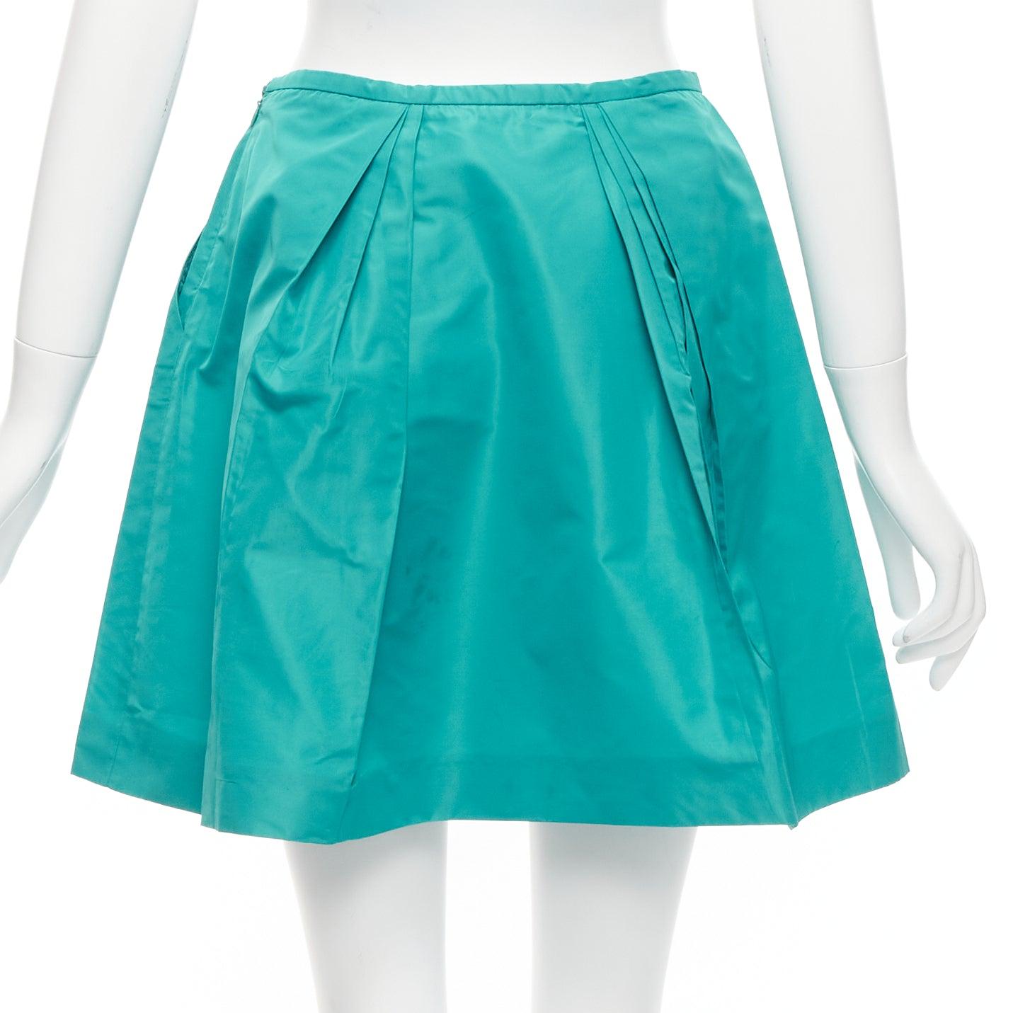 MIU MIU 2007 teal green nylon pleated high waisted Aline skirt IT36 XXS For Sale 1