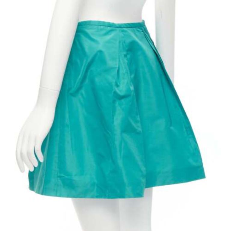 MIU MIU 2007 teal green nylon pleated high waisted Aline skirt IT36 XXS For Sale 1