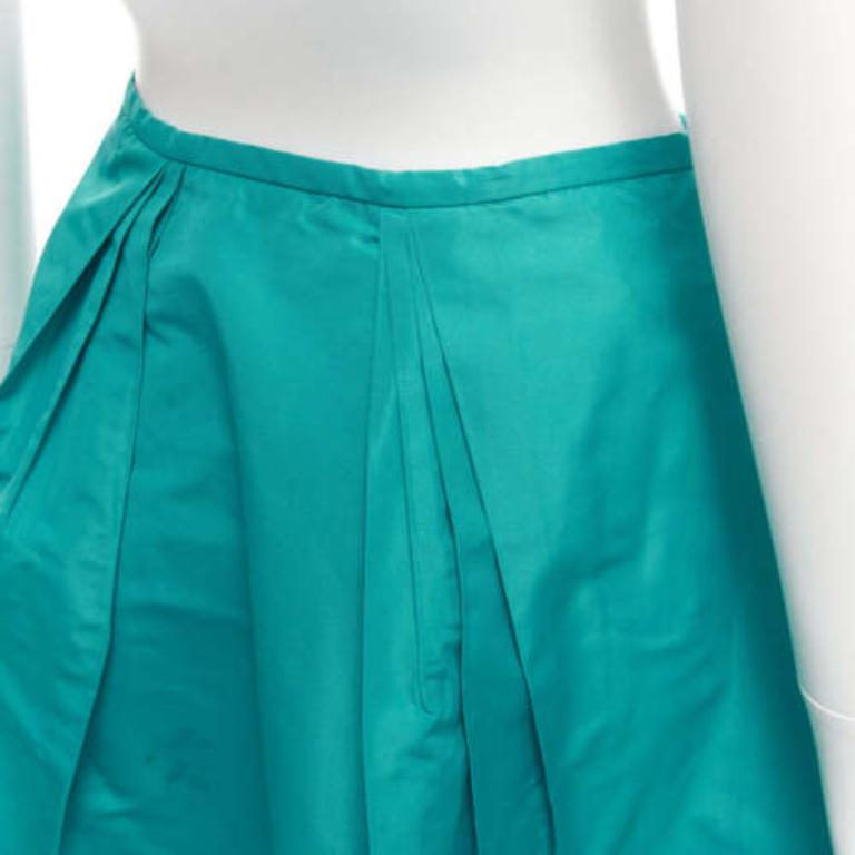 MIU MIU 2007 teal green nylon pleated high waisted Aline skirt IT36 XXS For Sale 2