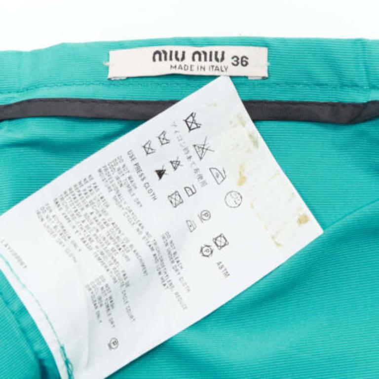 MIU MIU 2007 teal green nylon pleated high waisted Aline skirt IT36 XXS For Sale 3
