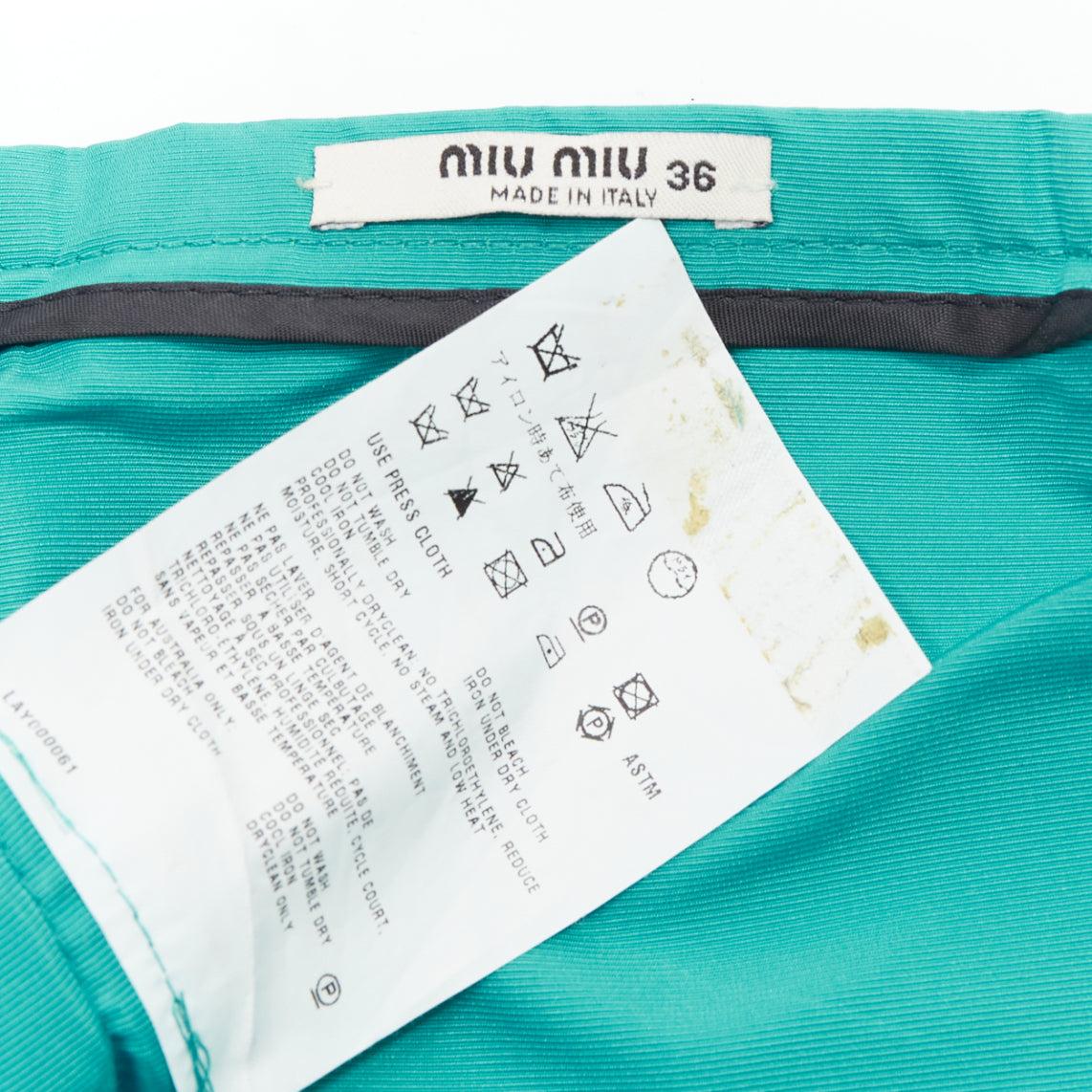 MIU MIU 2007 teal green nylon pleated high waisted Aline skirt IT36 XXS For Sale 4