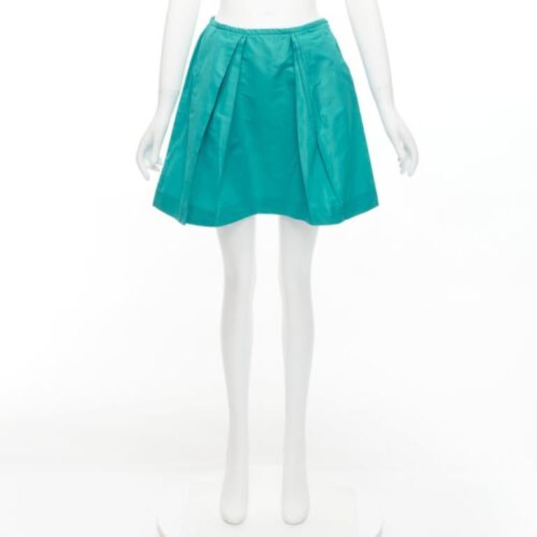 MIU MIU 2007 teal green nylon pleated high waisted Aline skirt IT36 XXS For Sale 4