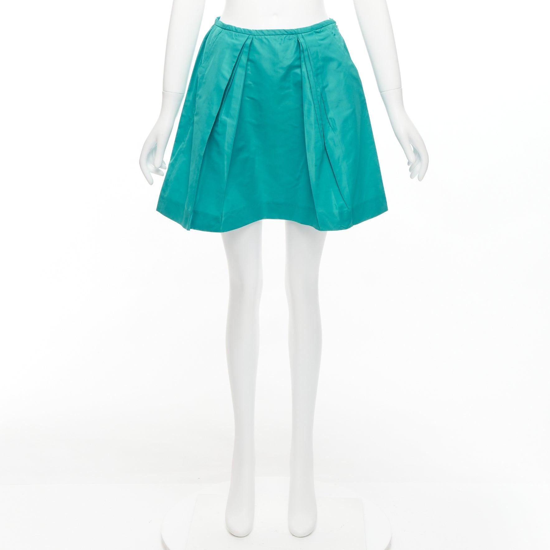 MIU MIU 2007 teal green nylon pleated high waisted Aline skirt IT36 XXS For Sale 5