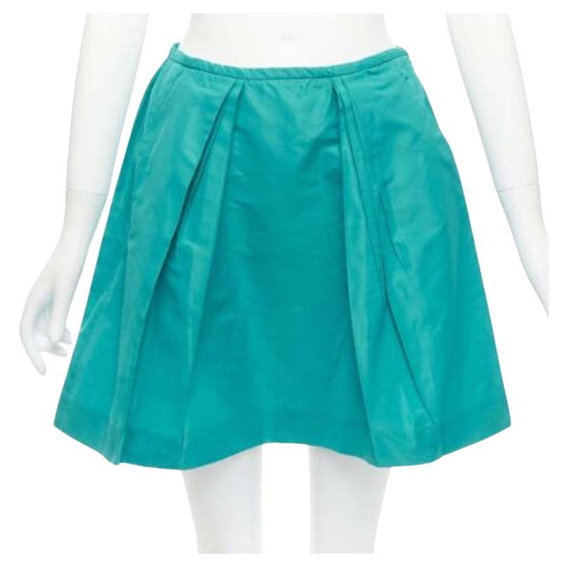 MIU MIU 2007 teal green nylon pleated high waisted Aline skirt IT36 XXS For Sale