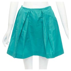 MIU MIU 2007 teal green nylon pleated high waisted Aline skirt IT36 XXS