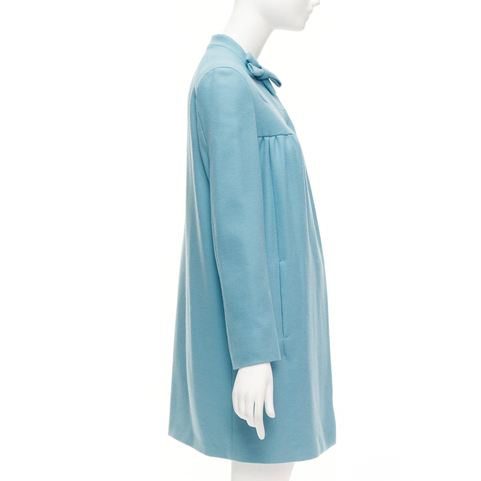 Women's MIU MIU 2008 teal blue virgin wool cashmere bow collar gathered coat IT42 M