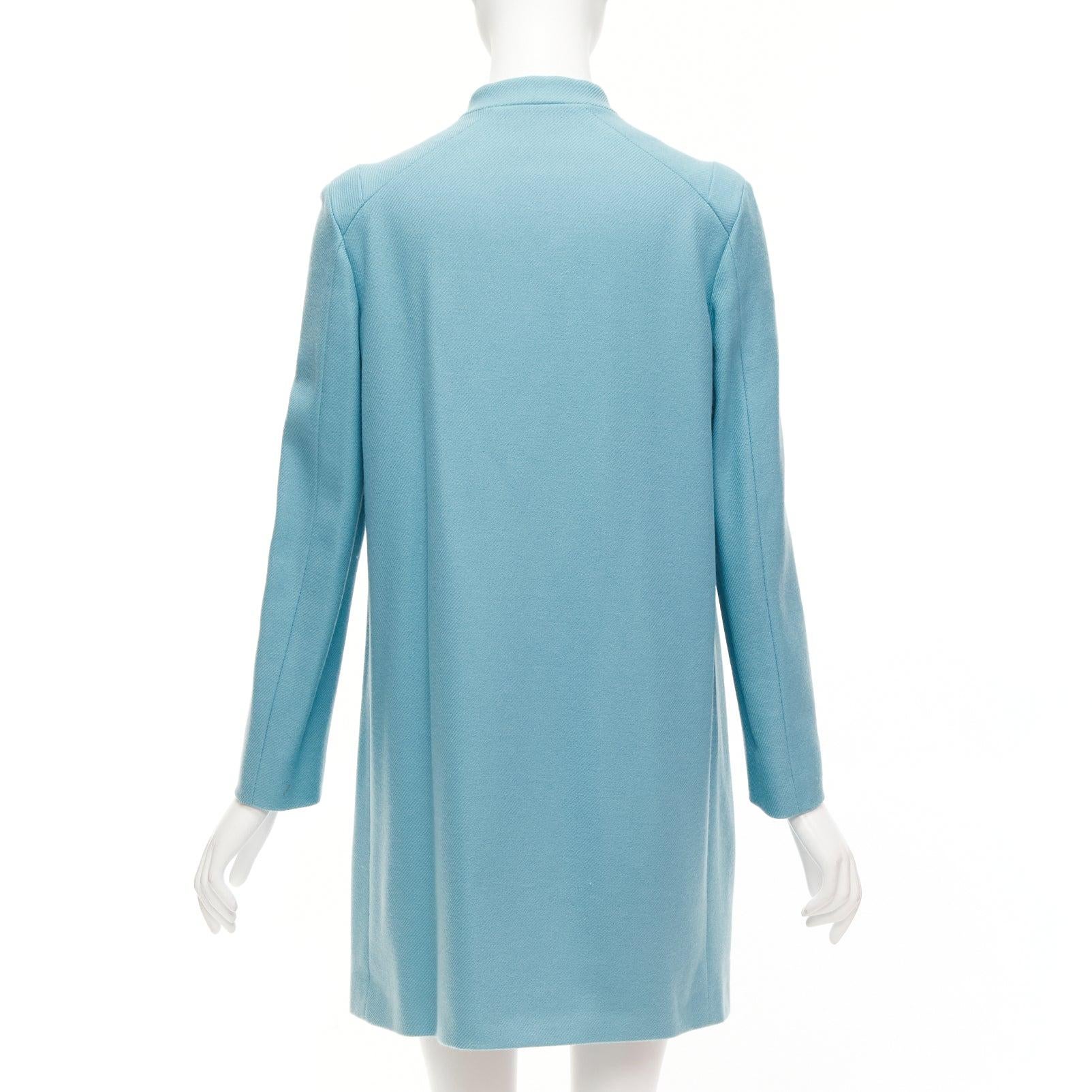 MIU MIU 2008 teal blue virgin wool cashmere bow collar gathered coat IT42 M 1