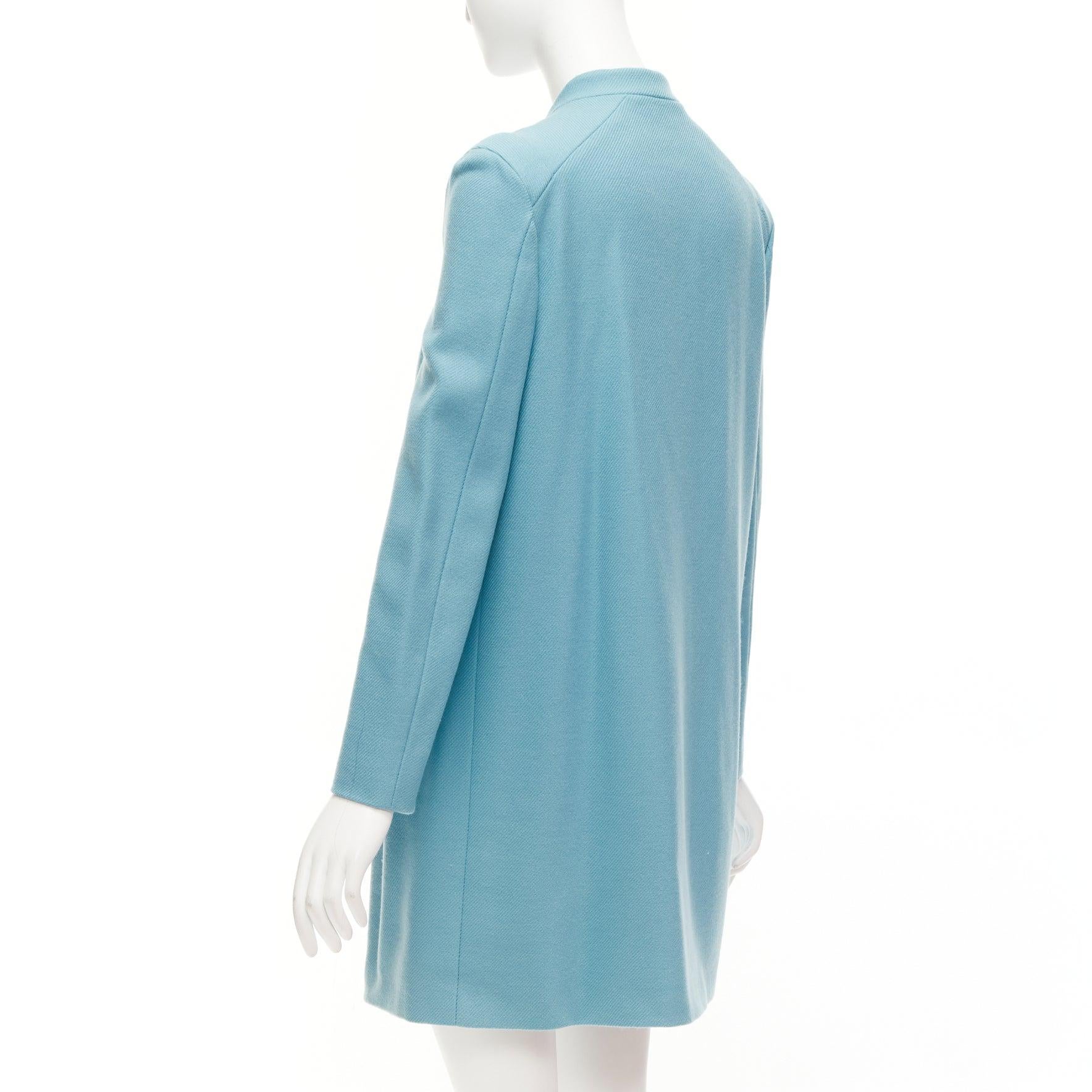 MIU MIU 2008 teal blue virgin wool cashmere bow collar gathered coat IT42 M 2