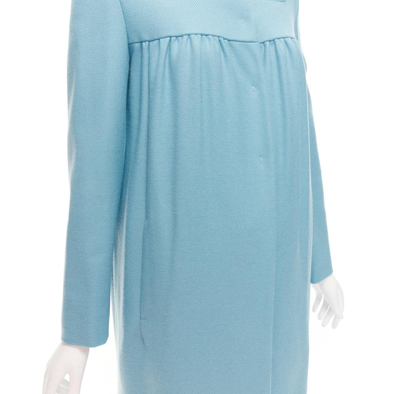 MIU MIU 2008 teal blue virgin wool cashmere bow collar gathered coat IT42 M 3