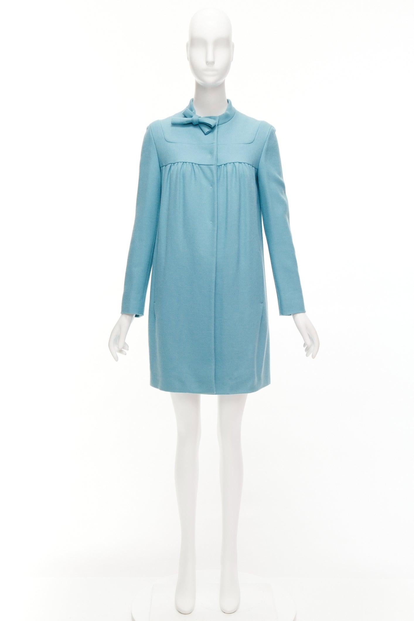 MIU MIU 2008 teal blue virgin wool cashmere bow collar gathered coat IT42 M 4