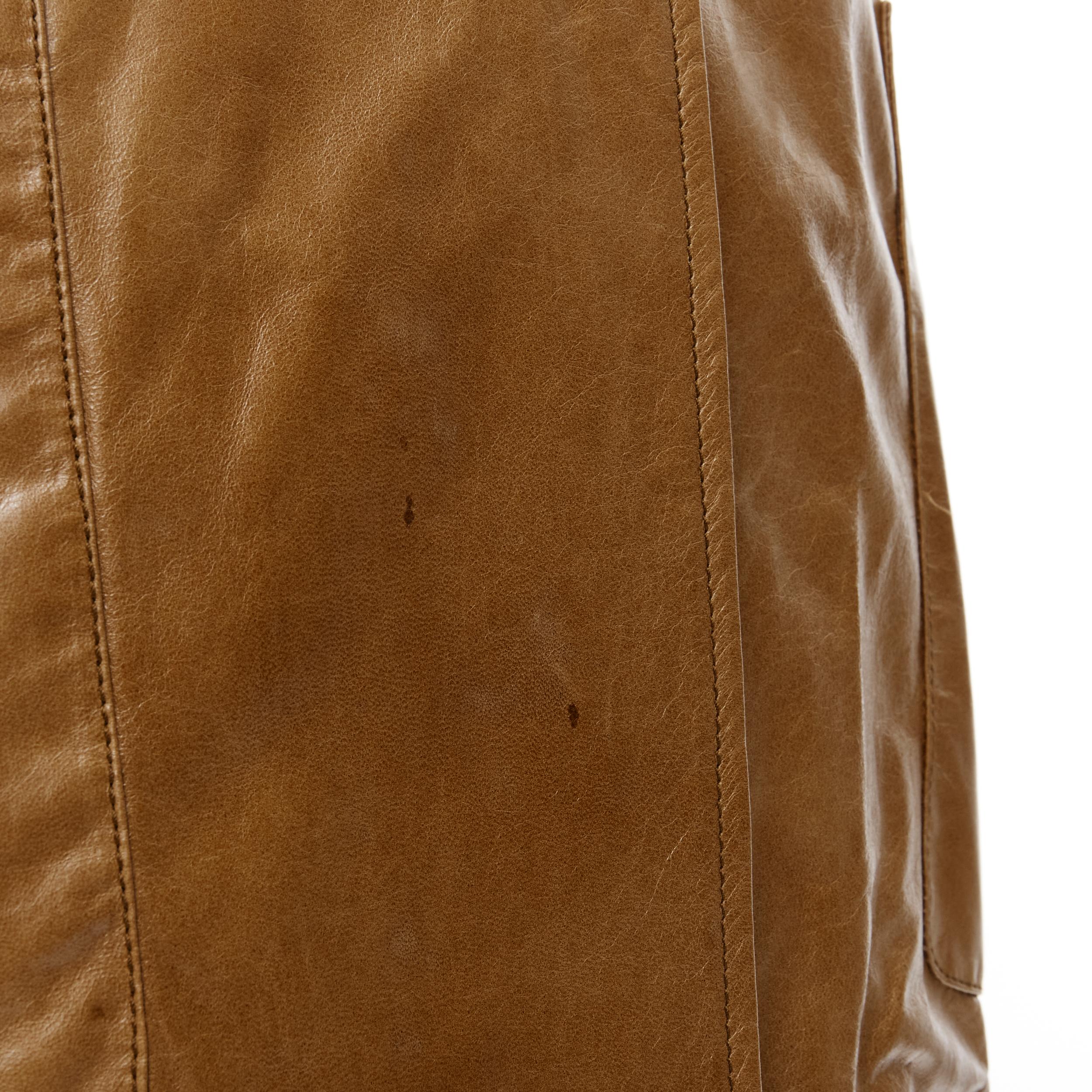 MIU MIU 2008 vintage brown leather puff sleeve button front mini dress IT38 XS 3
