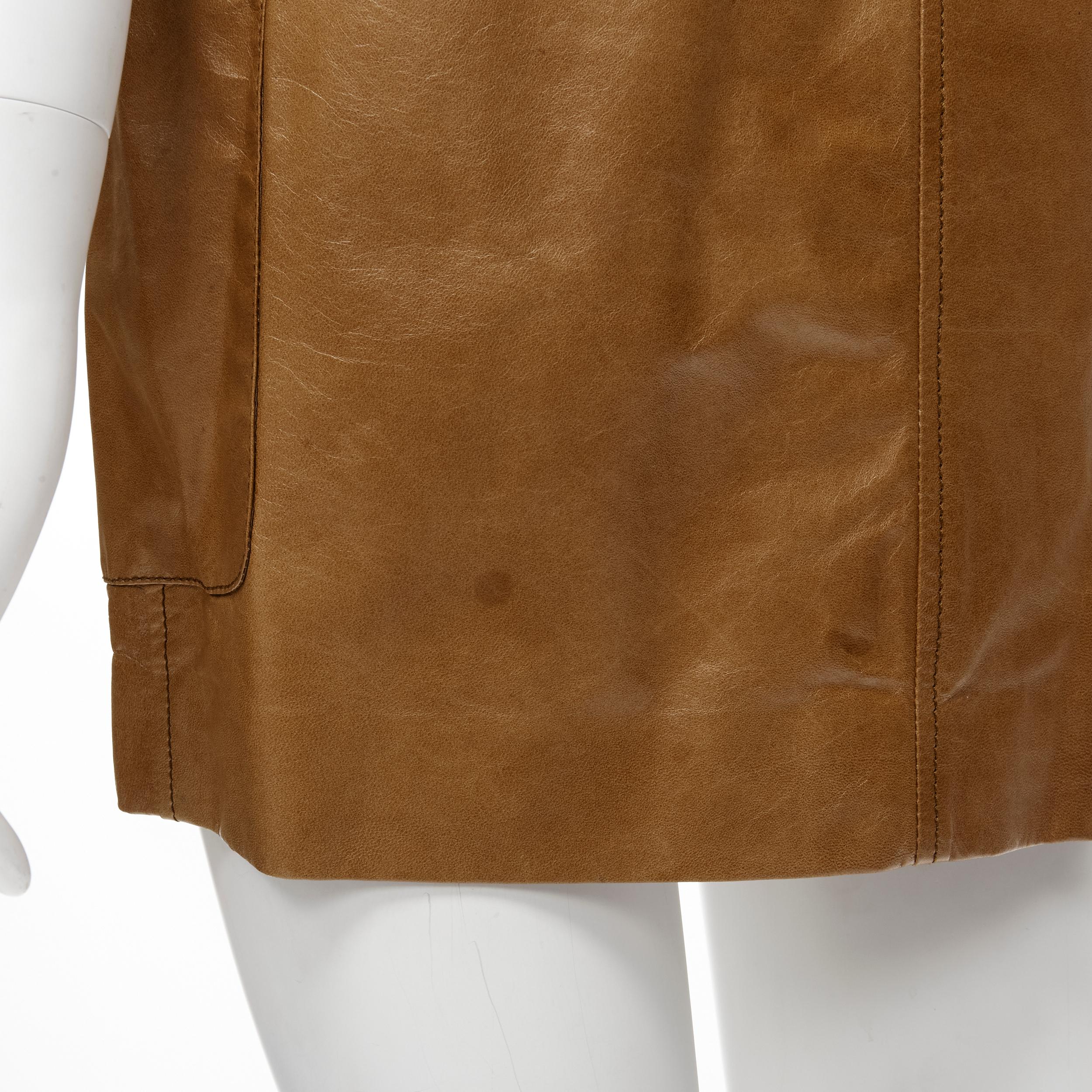 MIU MIU 2008 vintage brown leather puff sleeve button front mini dress IT38 XS 4