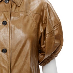 MIU MIU 2008 vintage brown leather puff sleeve button front mini dress IT38 XS
