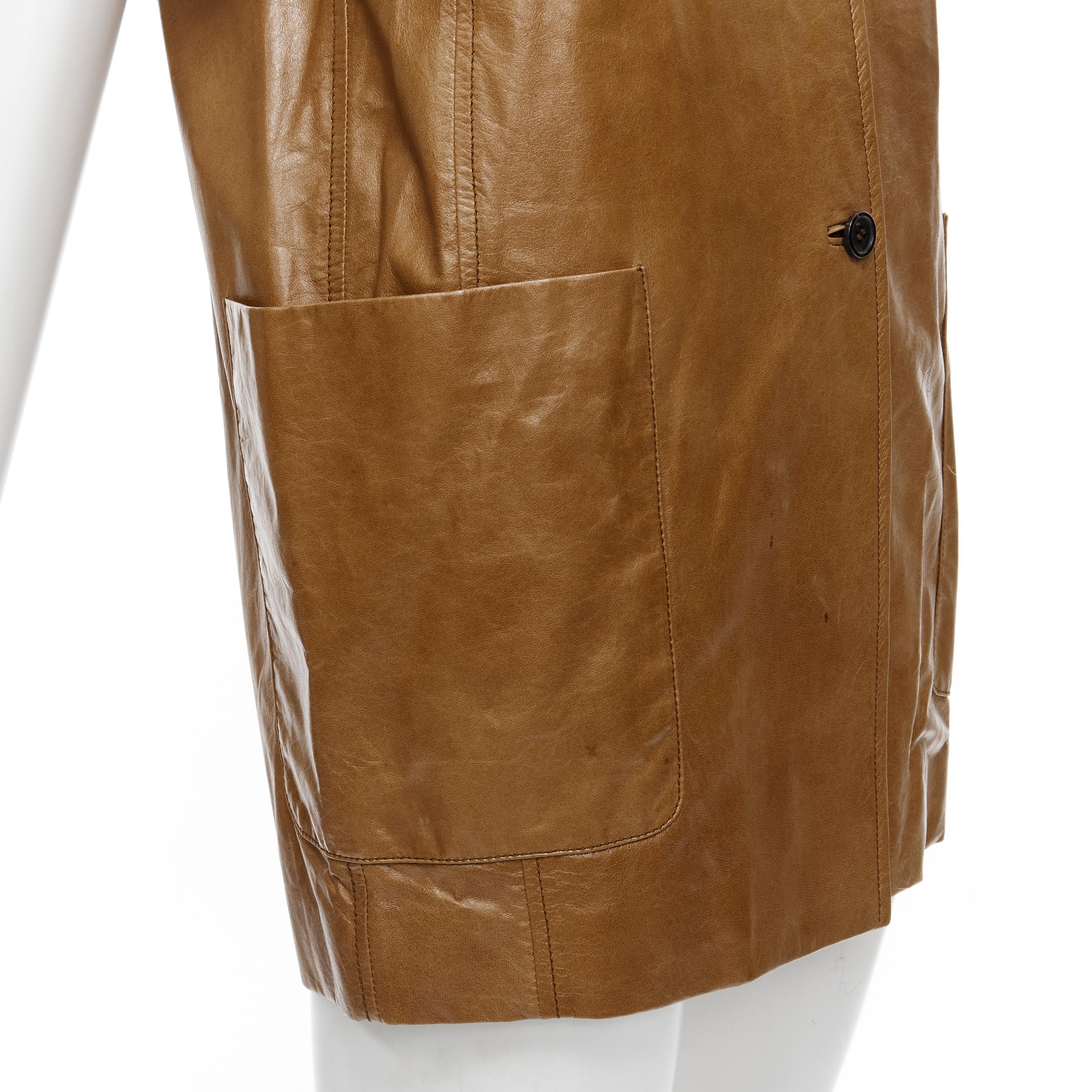 MIU MIU 2008 vintage brown leather puff sleeve button front mini dress IT38 XS 1