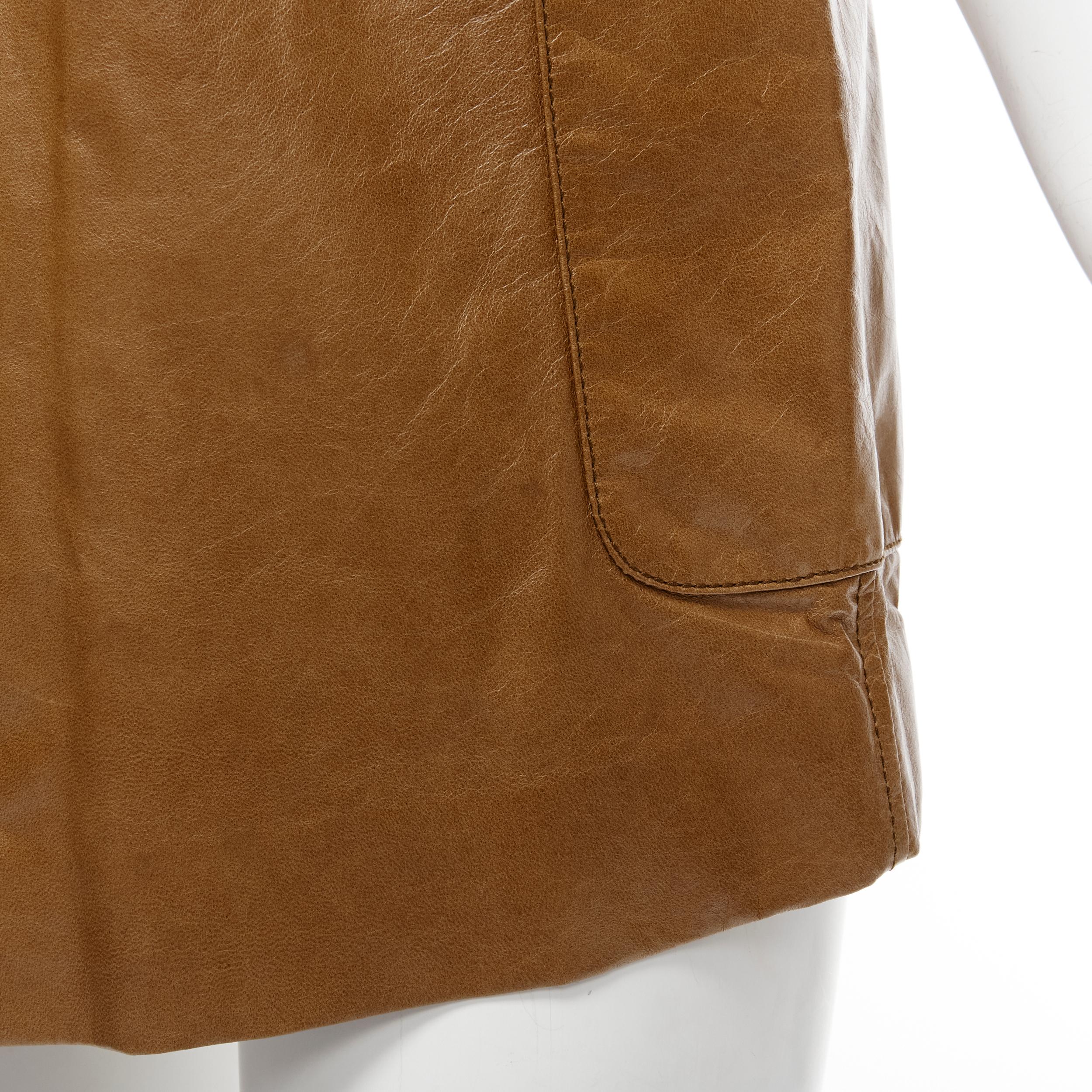 MIU MIU 2008 vintage brown leather puff sleeve button front mini dress IT38 XS 2