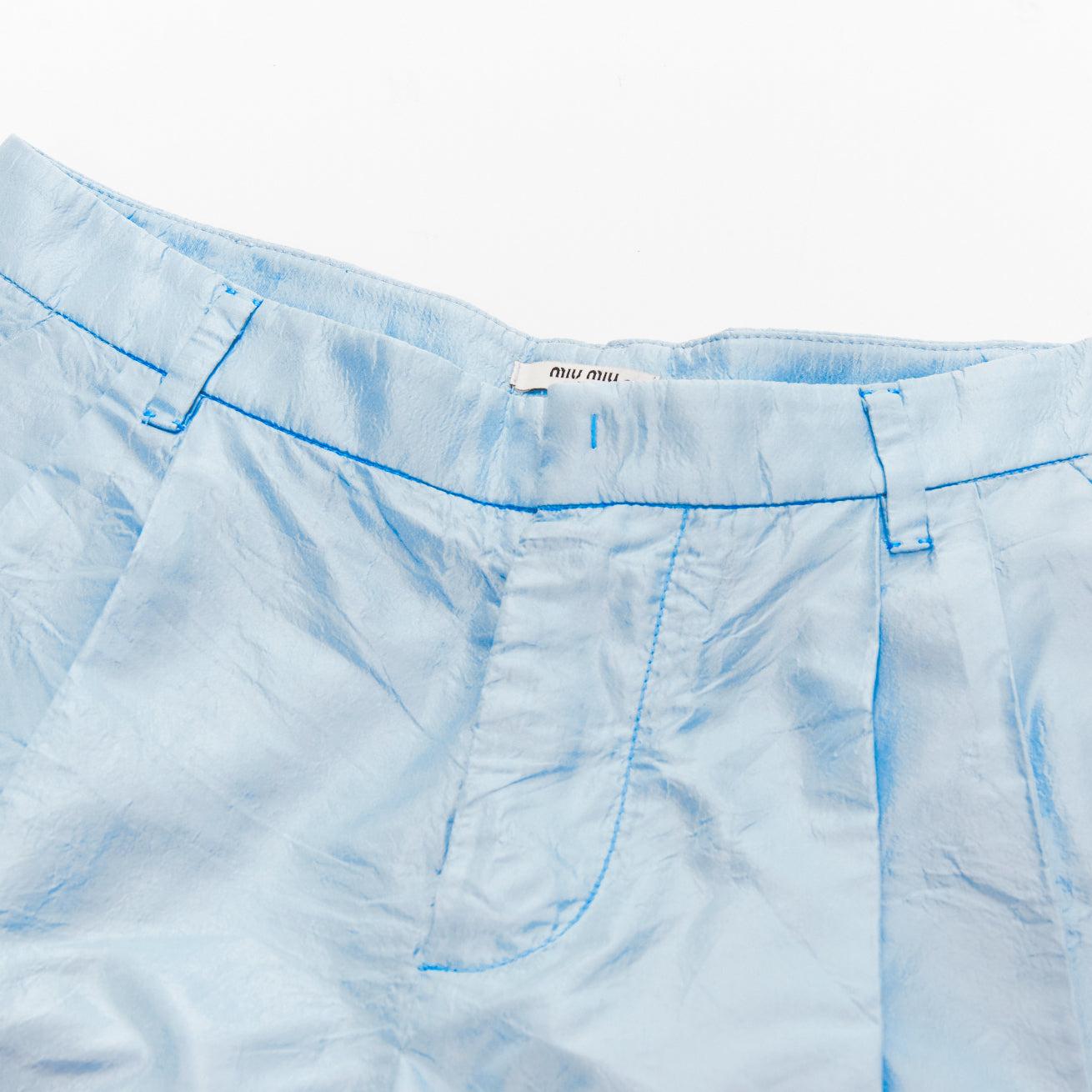 MIU MIU 2009 100% silk baby blue pleated front rolled leg wide shorts IT36 XXS
Reference: YIKK/A00102
Brand: Miu Miu
Designer: Miuccia Prada
Collection: 2009
Material: Silk
Color: Blue
Pattern: Solid
Closure: Button Fly
Extra Details: Pleats at