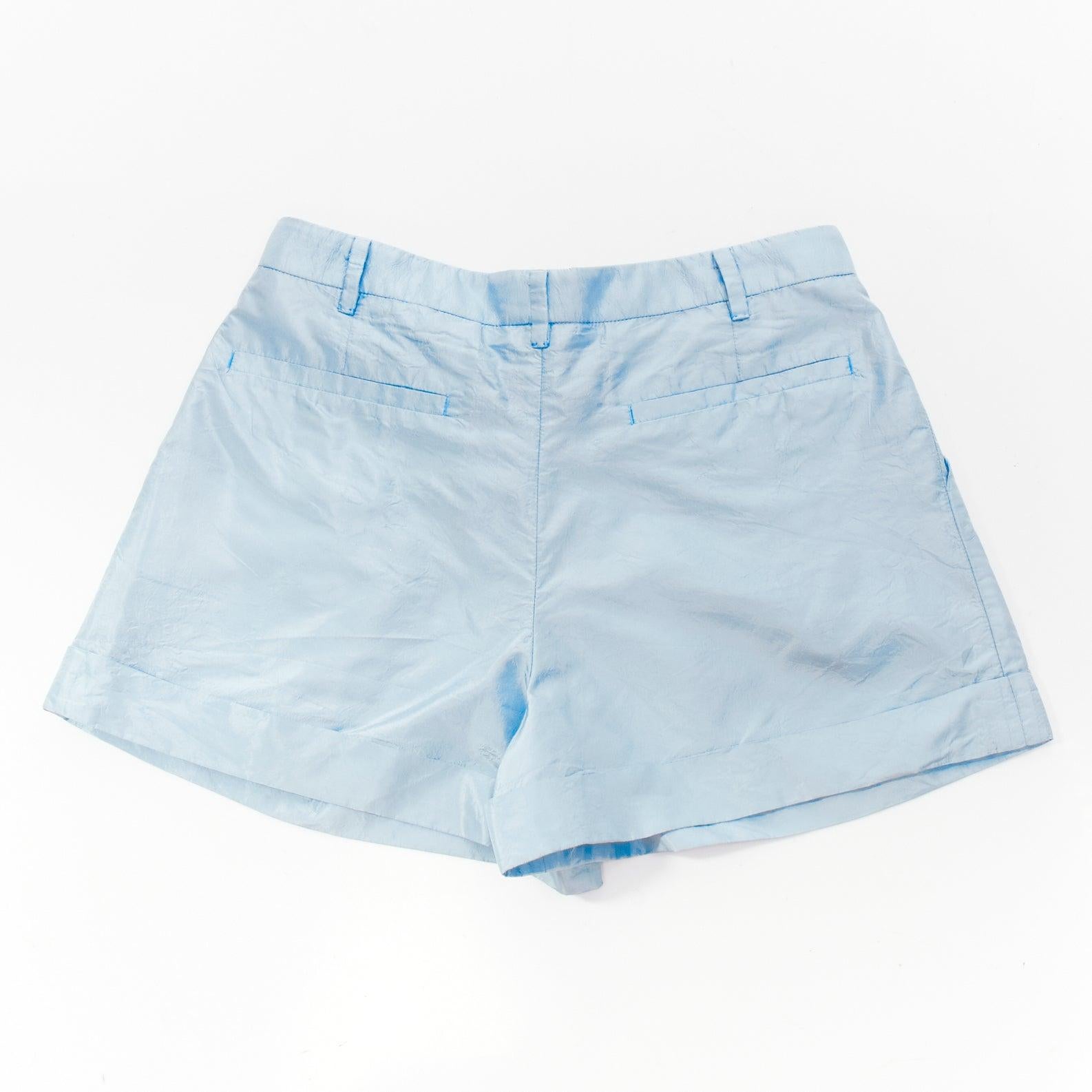 MIU MIU 2009  100% silk baby blue pleated front rolled leg wide shorts IT36 XXS In Excellent Condition In Hong Kong, NT