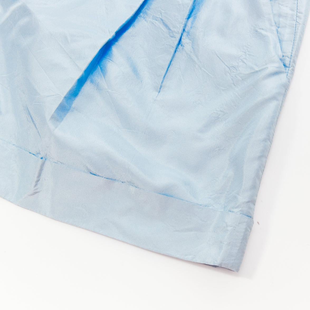 Women's MIU MIU 2009  100% silk baby blue pleated front rolled leg wide shorts IT36 XXS