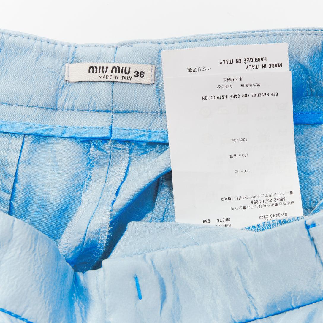 MIU MIU 2009  100% silk baby blue pleated front rolled leg wide shorts IT36 XXS 1
