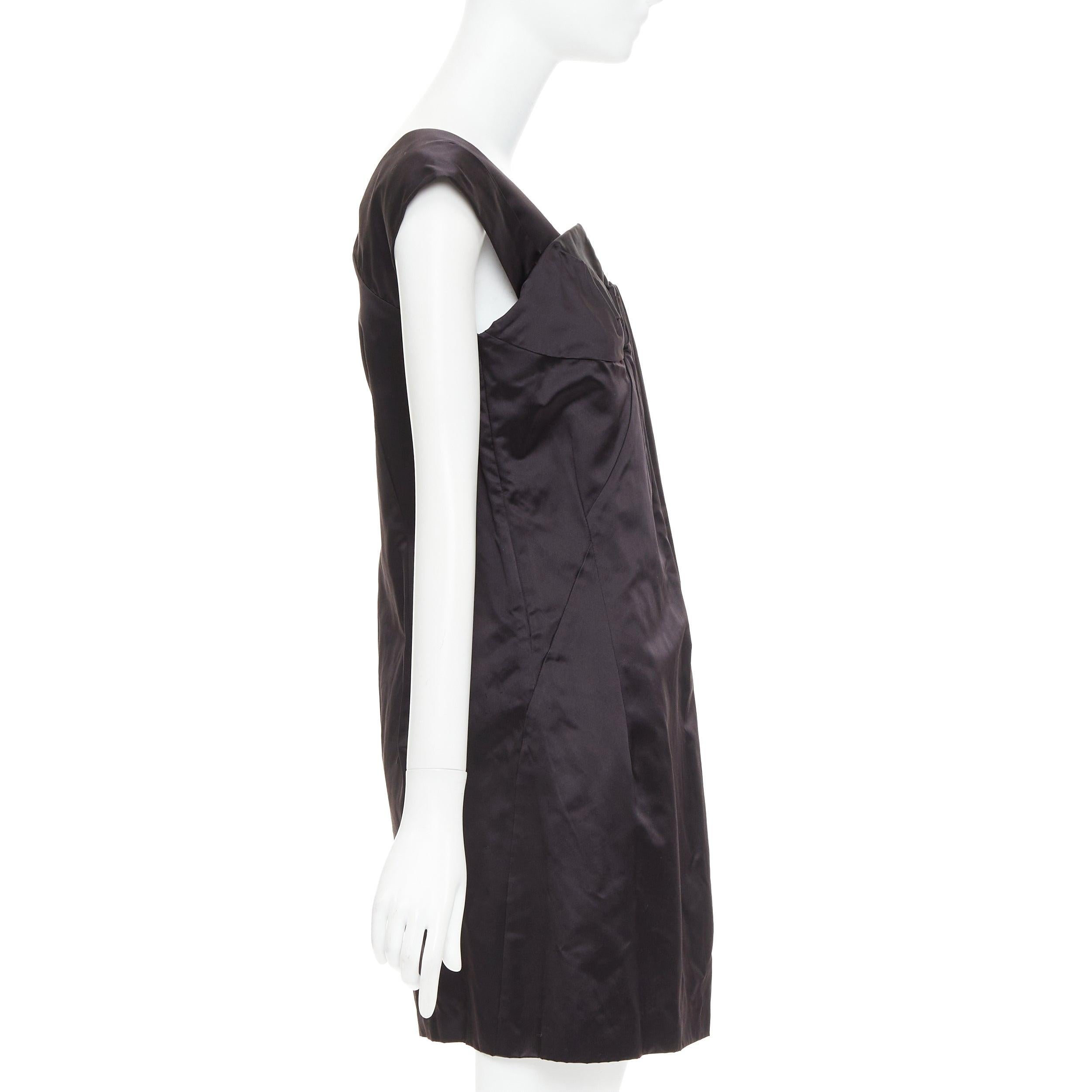 MIU MIU 2009 black silk satin bow top pleated mini dress IT44 L In Good Condition For Sale In Hong Kong, NT