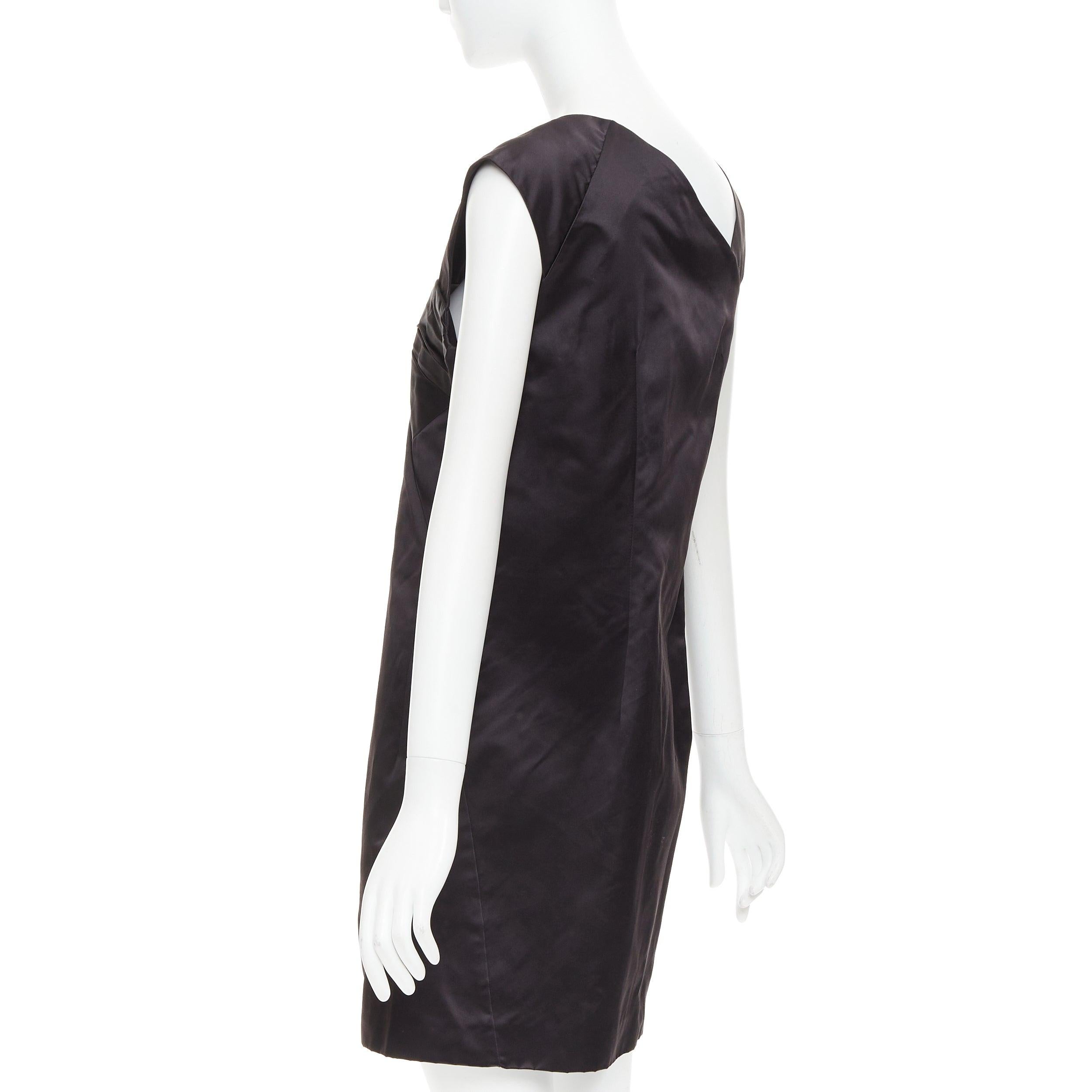 MIU MIU 2009 black silk satin bow top pleated mini dress IT44 L For Sale 1