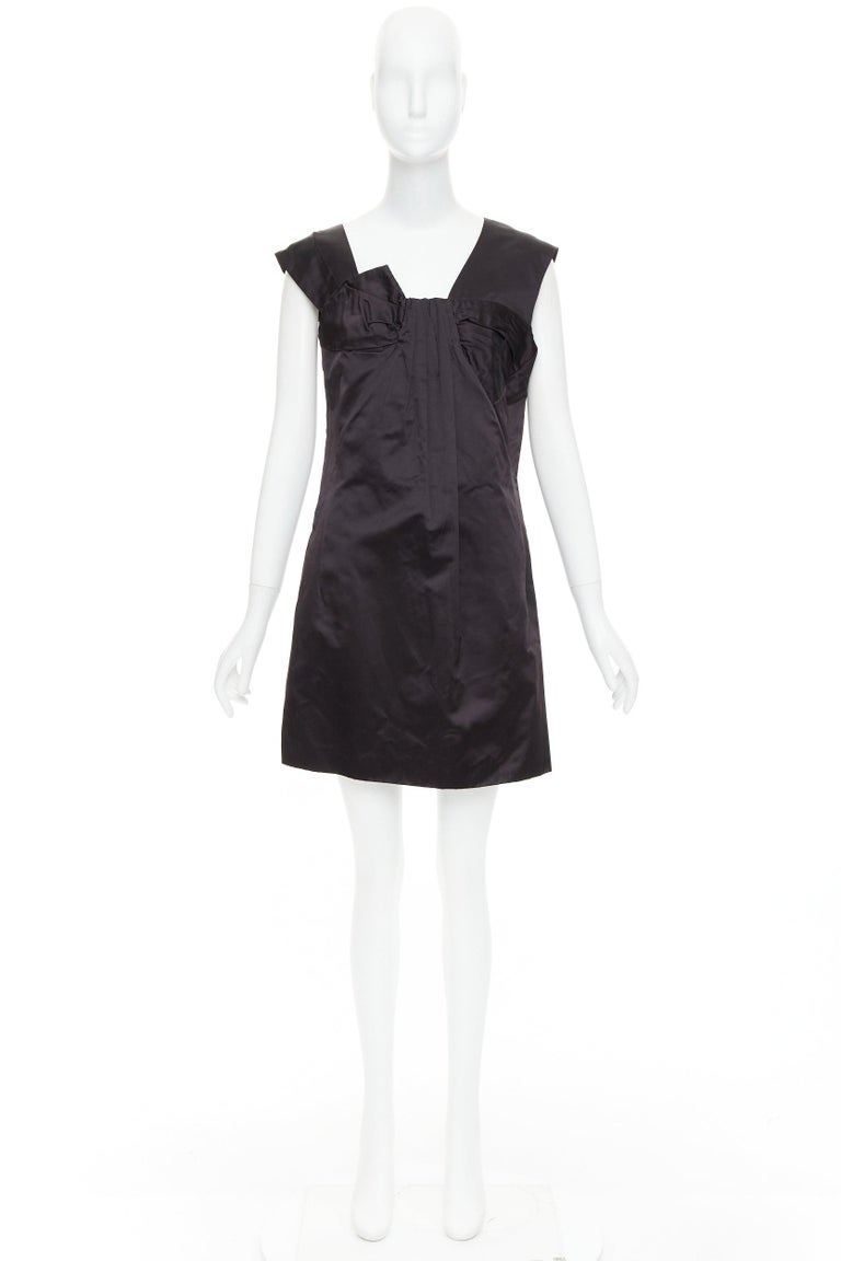 miu miu black silk dress MIU MIU 2009 black silk satin bow top pleated mini dress IT44 L