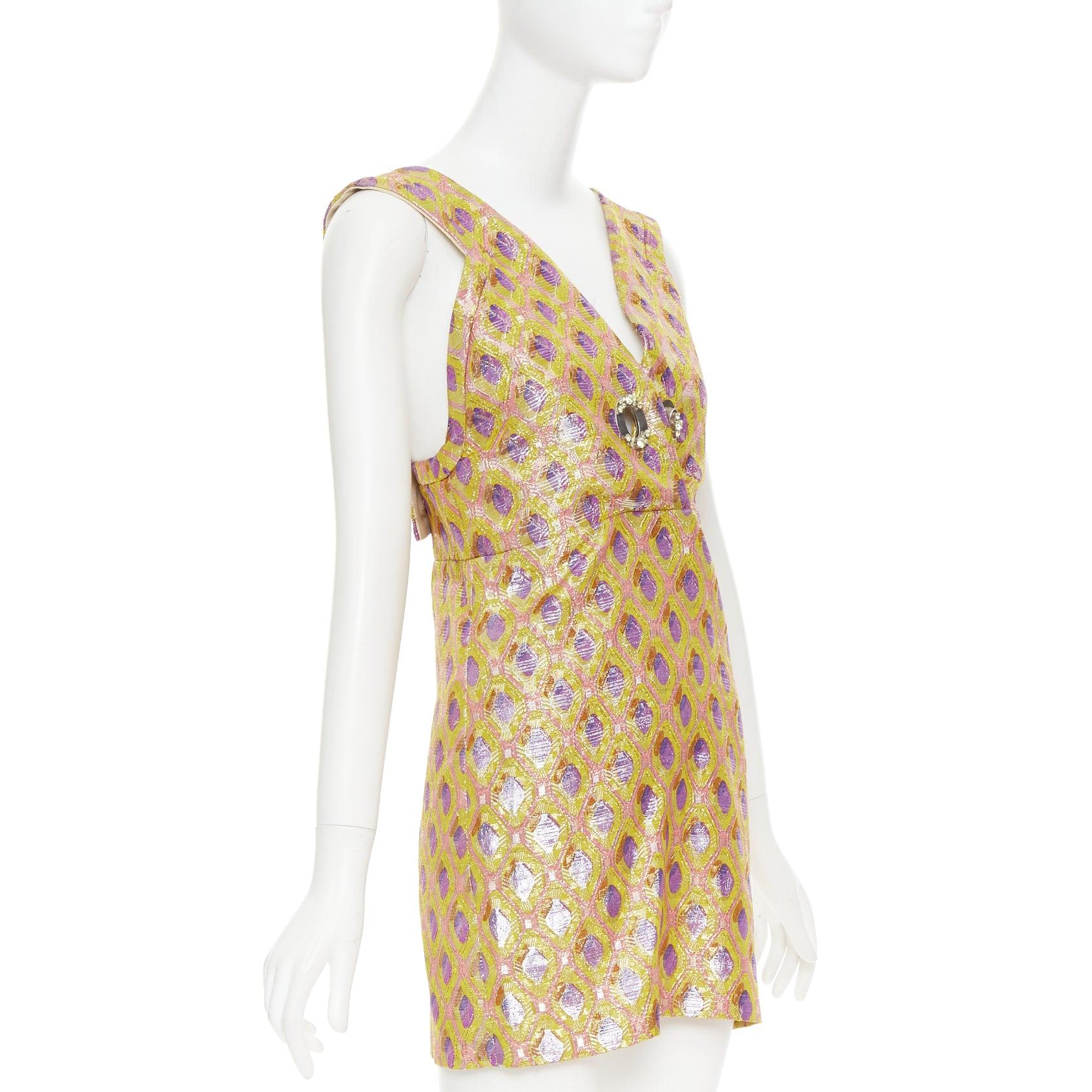 Beige MIU MIU 2009 robe en jacquard abstrait en soie et laine mélangées IT36 XXS en vente