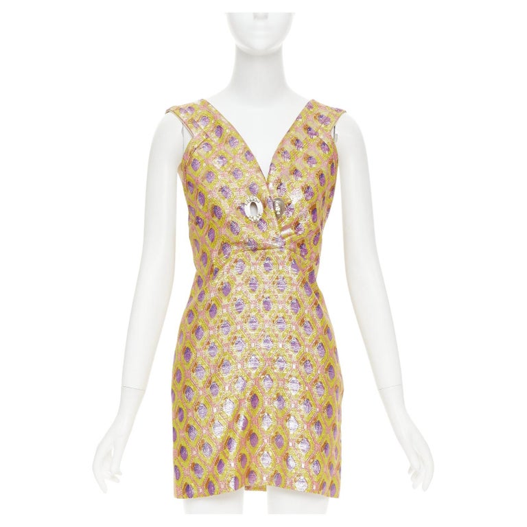 MIU MIU 2009 silk wool blend abstract jacquard turnlock dress IT36 XXS For  Sale at 1stDibs