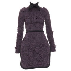MIU MIU 2010 Runway lilac purple 3D crochet flower lace bow collar mini dress S