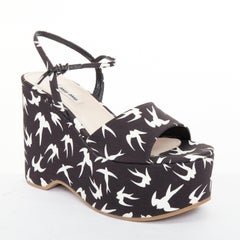MIU MIU 2010 Runway swallow print canvas open toe platform wedge sandals EU39