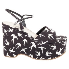MIU MIU 2010 Runway swallow print canvas open toe platform wedge sandals EU39