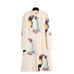 Miu 2011 Robe FR38 Frau Kleid aus Krepp mit Vogeldruck UK10 US8