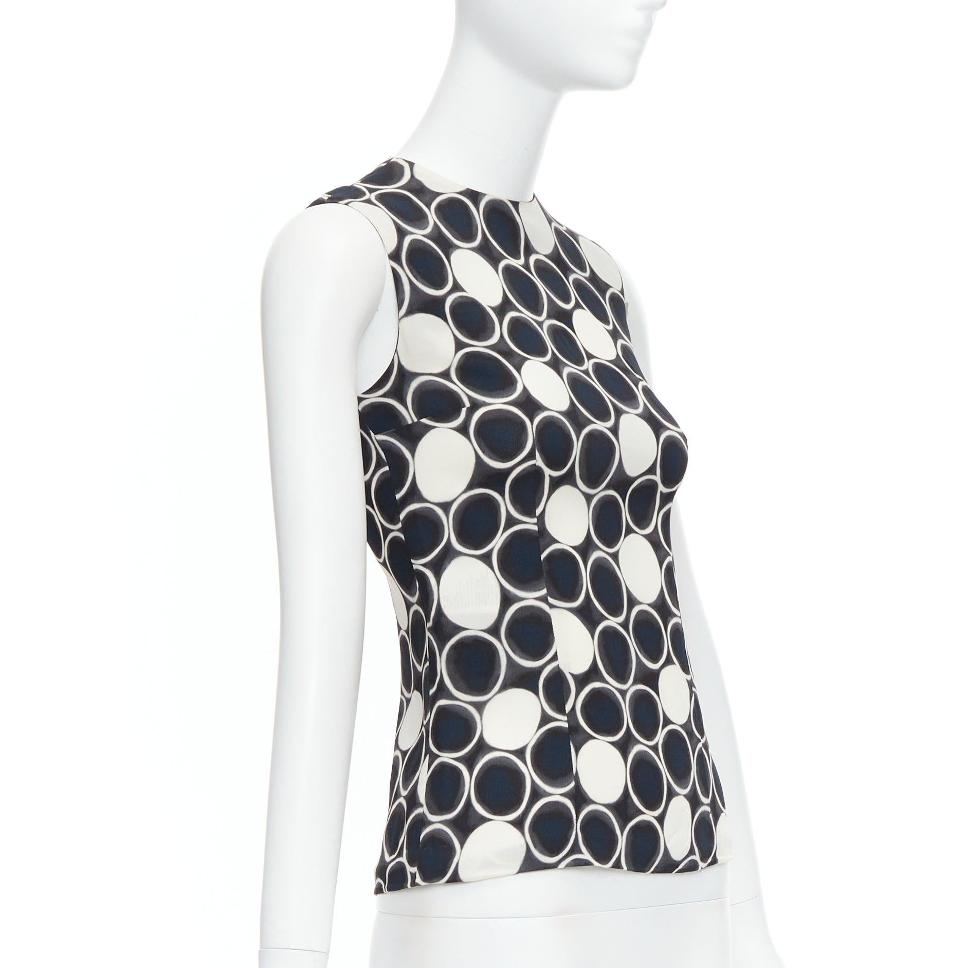 Black MIU MIU 2012 black white blue circle print sleeveless tank top IT36 XXS For Sale