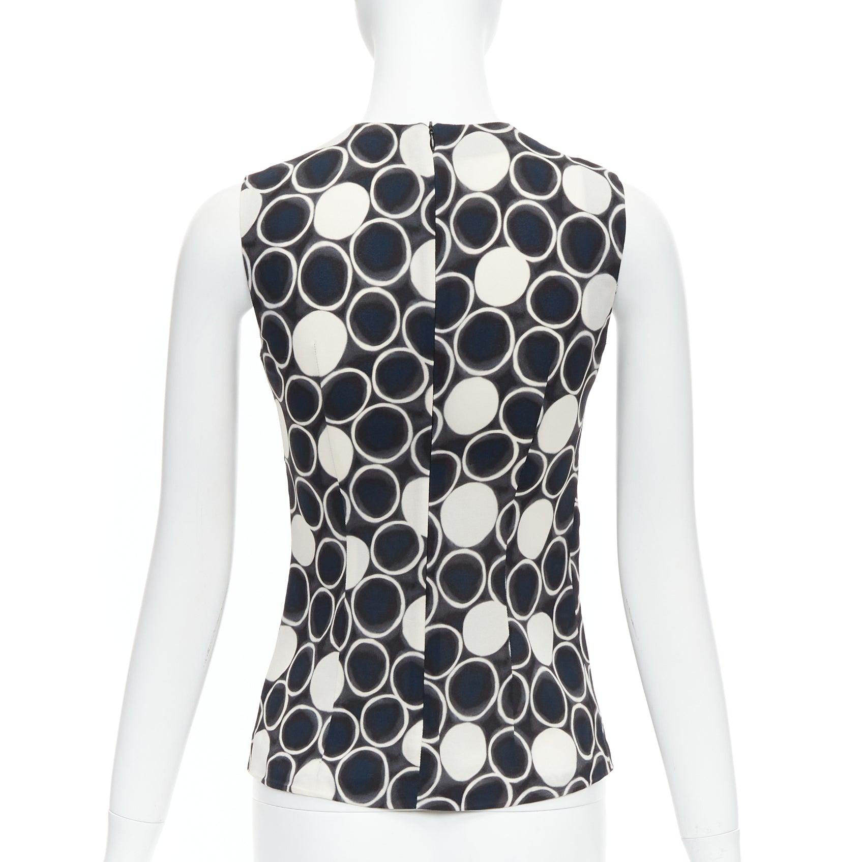 Women's MIU MIU 2012 black white blue circle print sleeveless tank top IT36 XXS For Sale