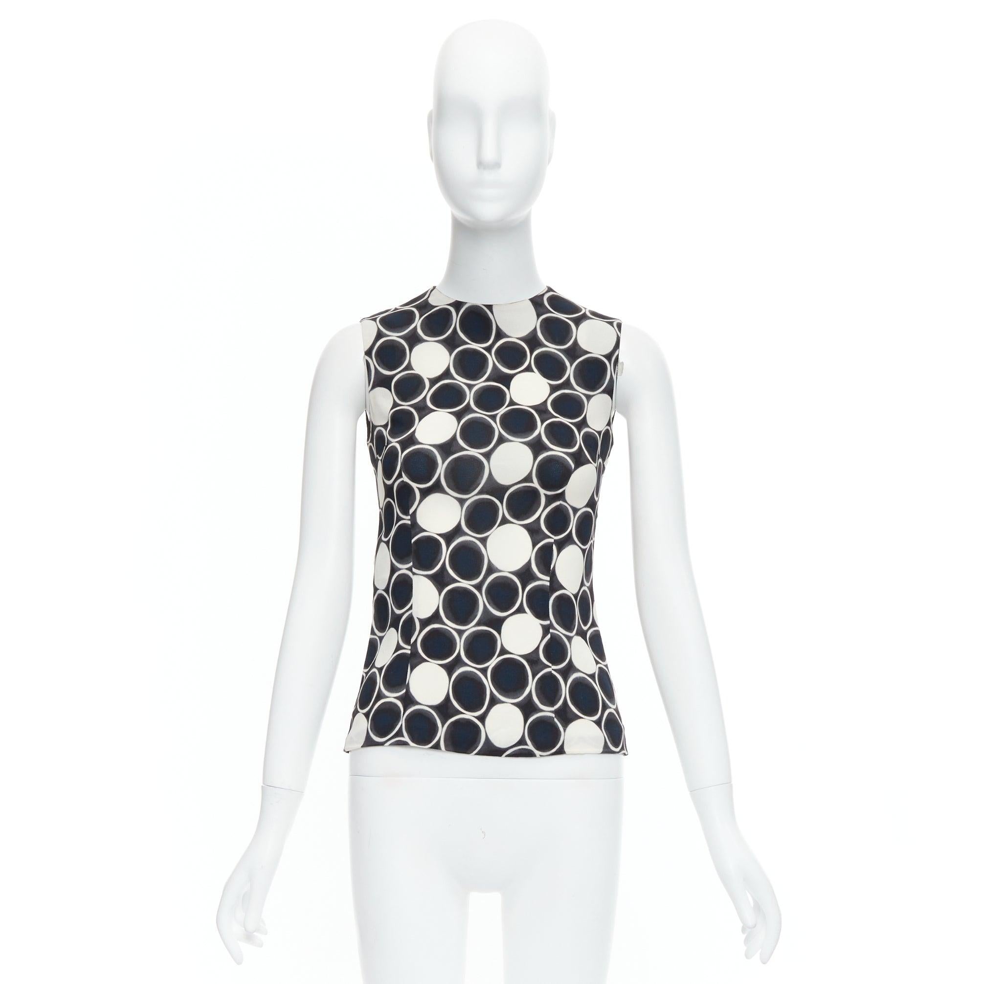 MIU MIU 2012 black white blue circle print sleeveless tank top IT36 XXS For Sale 4