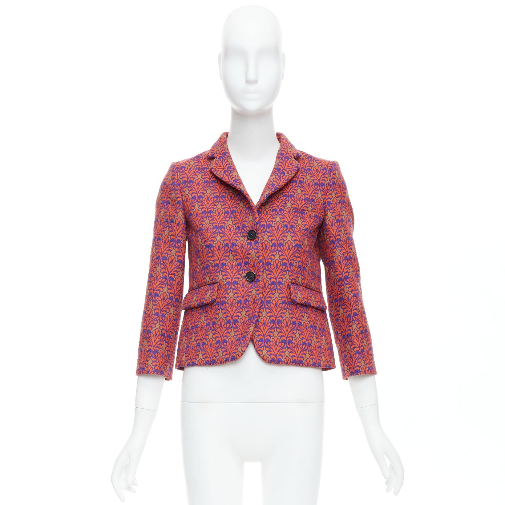 MIU MIU 2012 rot braun Schurwolle Mischung floral Brokat Ernte Blazer IT40 S im Angebot 5