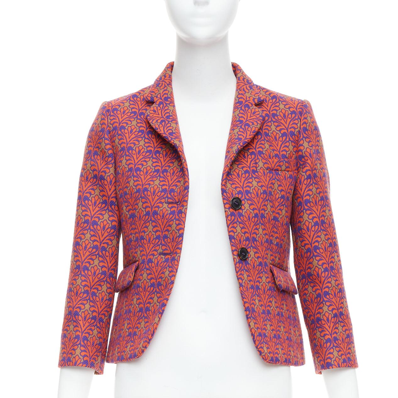 MIU MIU 2012 rot braun Schurwolle Mischung floral Brokat Ernte Blazer IT40 S (Pink) im Angebot