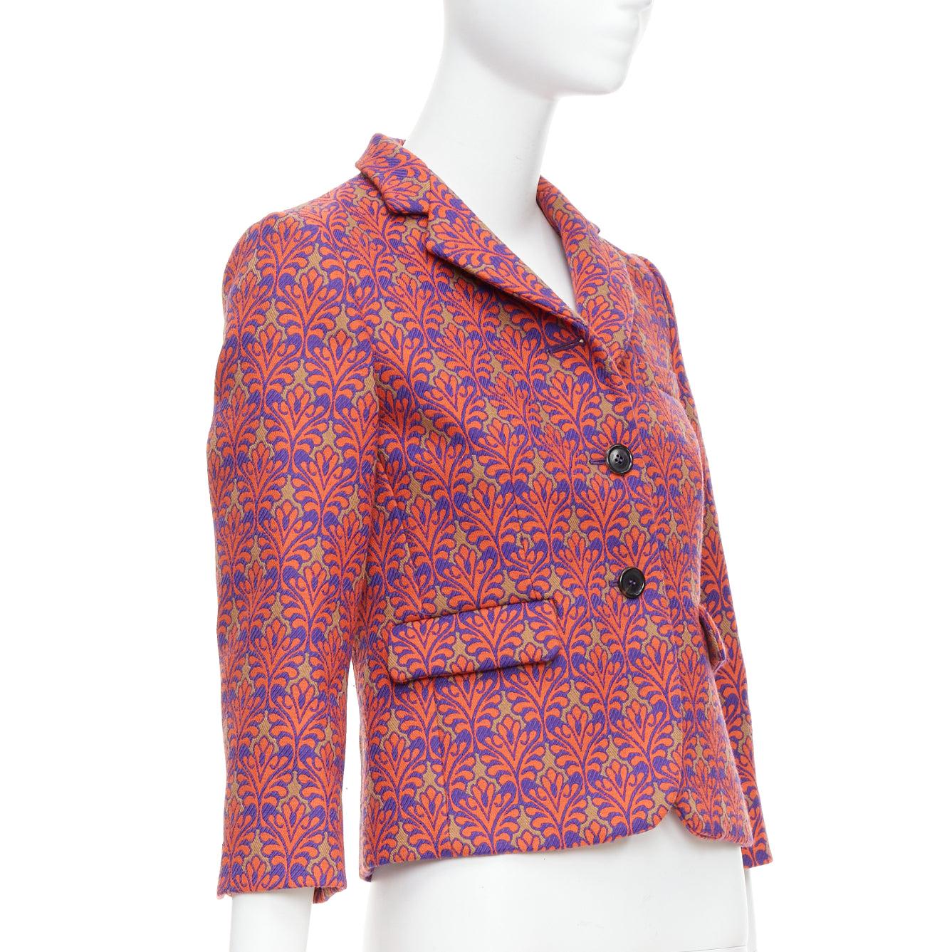 MIU MIU 2012 rot braun Schurwolle Mischung floral Brokat Ernte Blazer IT40 S im Zustand „Hervorragend“ im Angebot in Hong Kong, NT