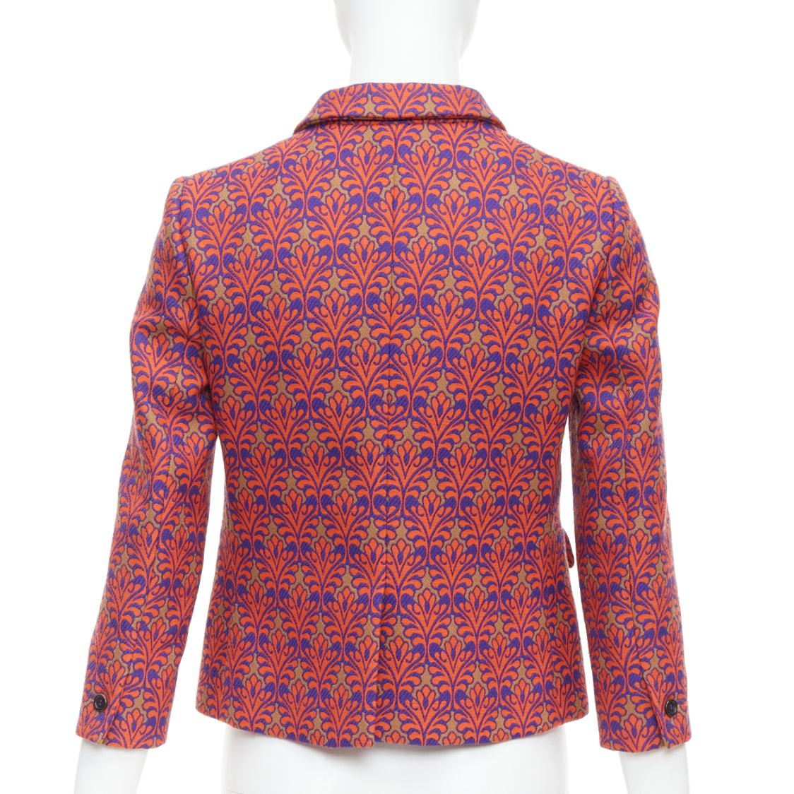 MIU MIU 2012 rot braun Schurwolle Mischung floral Brokat Ernte Blazer IT40 S im Angebot 1