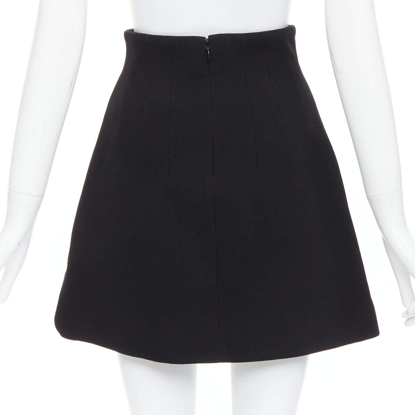 Jupe froncée à taille haute en laine vierge 100 % noire MIU 2013 IT36 XXS Pour femmes en vente