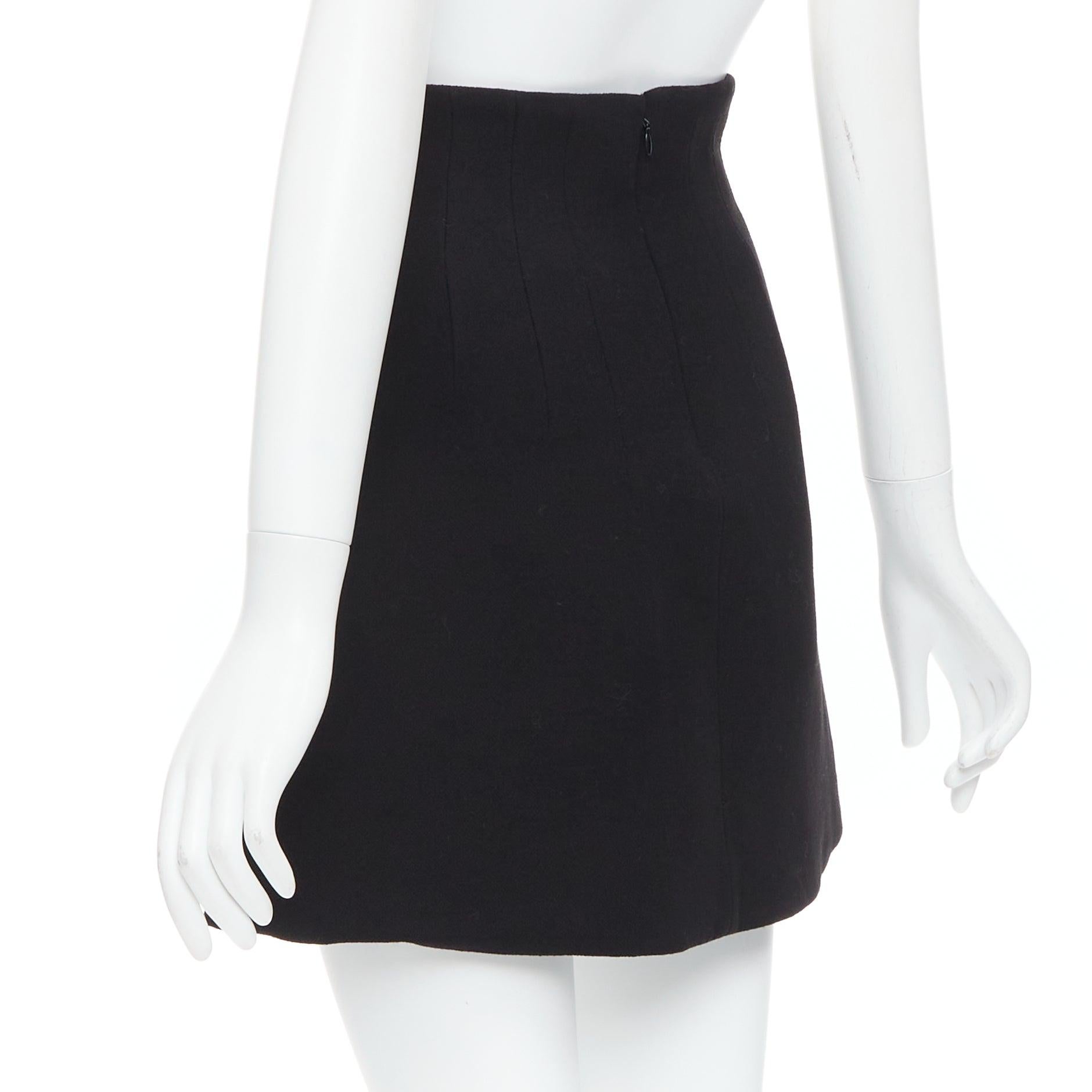 Jupe froncée à taille haute en laine vierge 100 % noire MIU 2013 IT36 XXS en vente 1