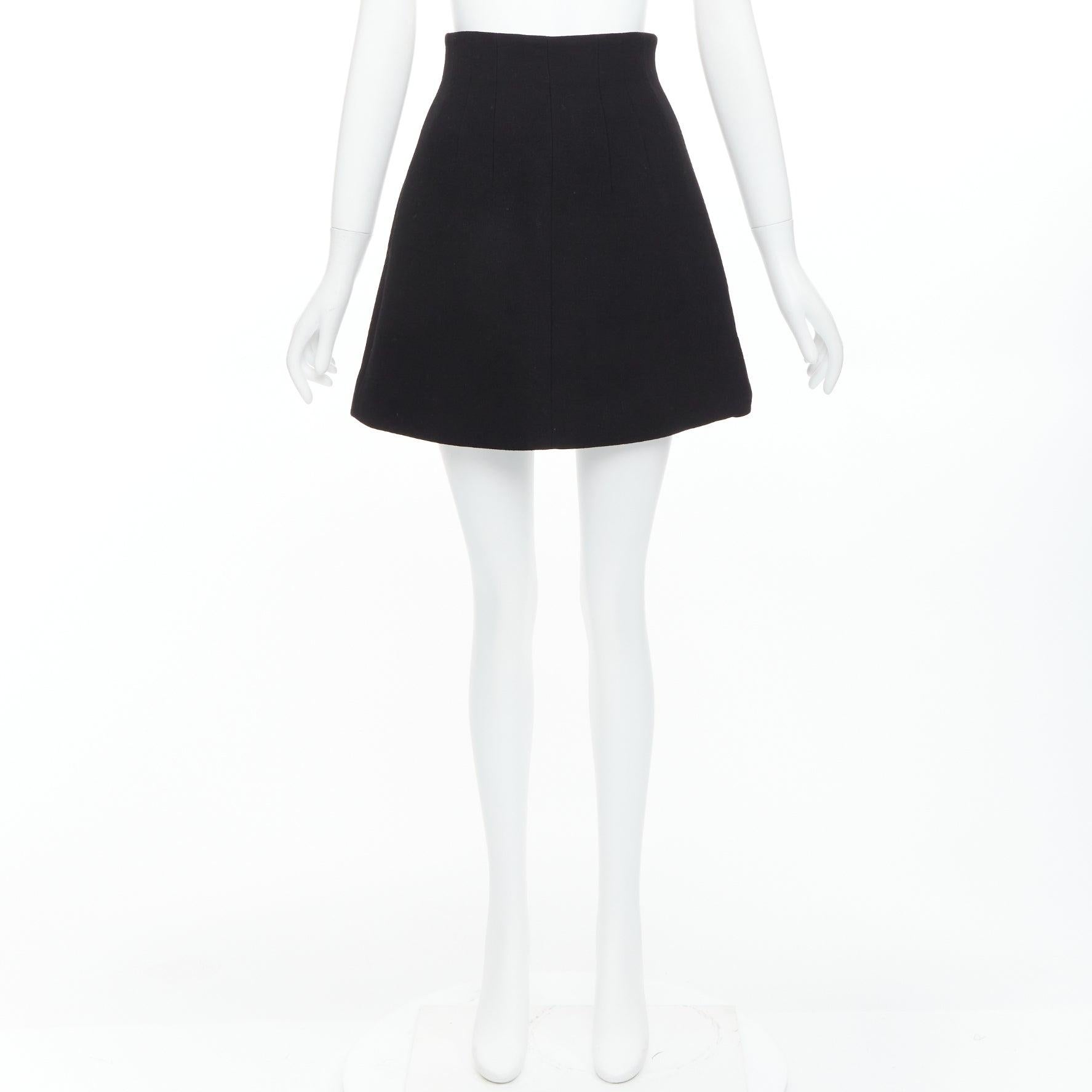 Jupe froncée à taille haute en laine vierge 100 % noire MIU 2013 IT36 XXS en vente 4