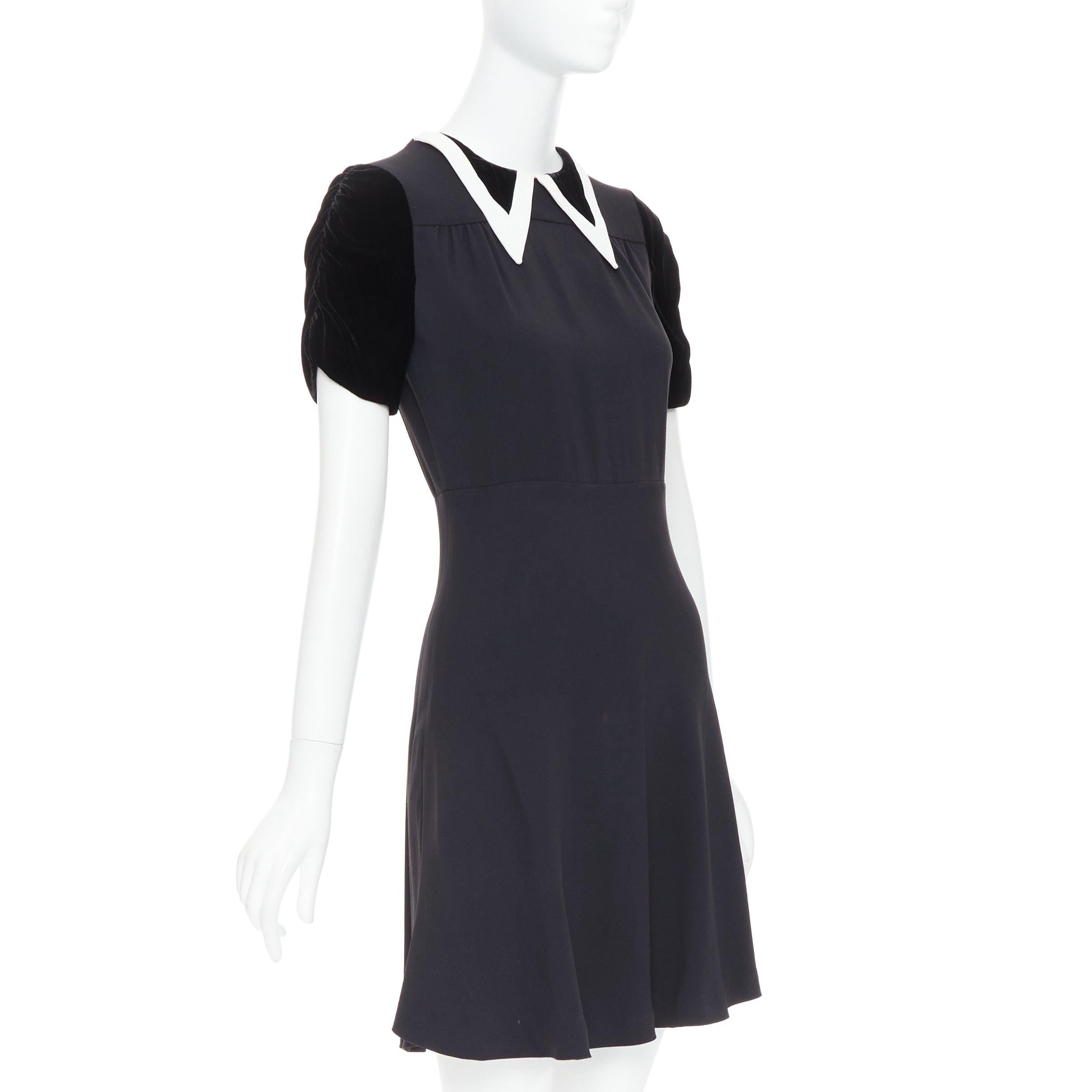 MIU MIU 2013 terciopelo negro cuello blanco mangas fruncidas vestido IT38 XS Negro