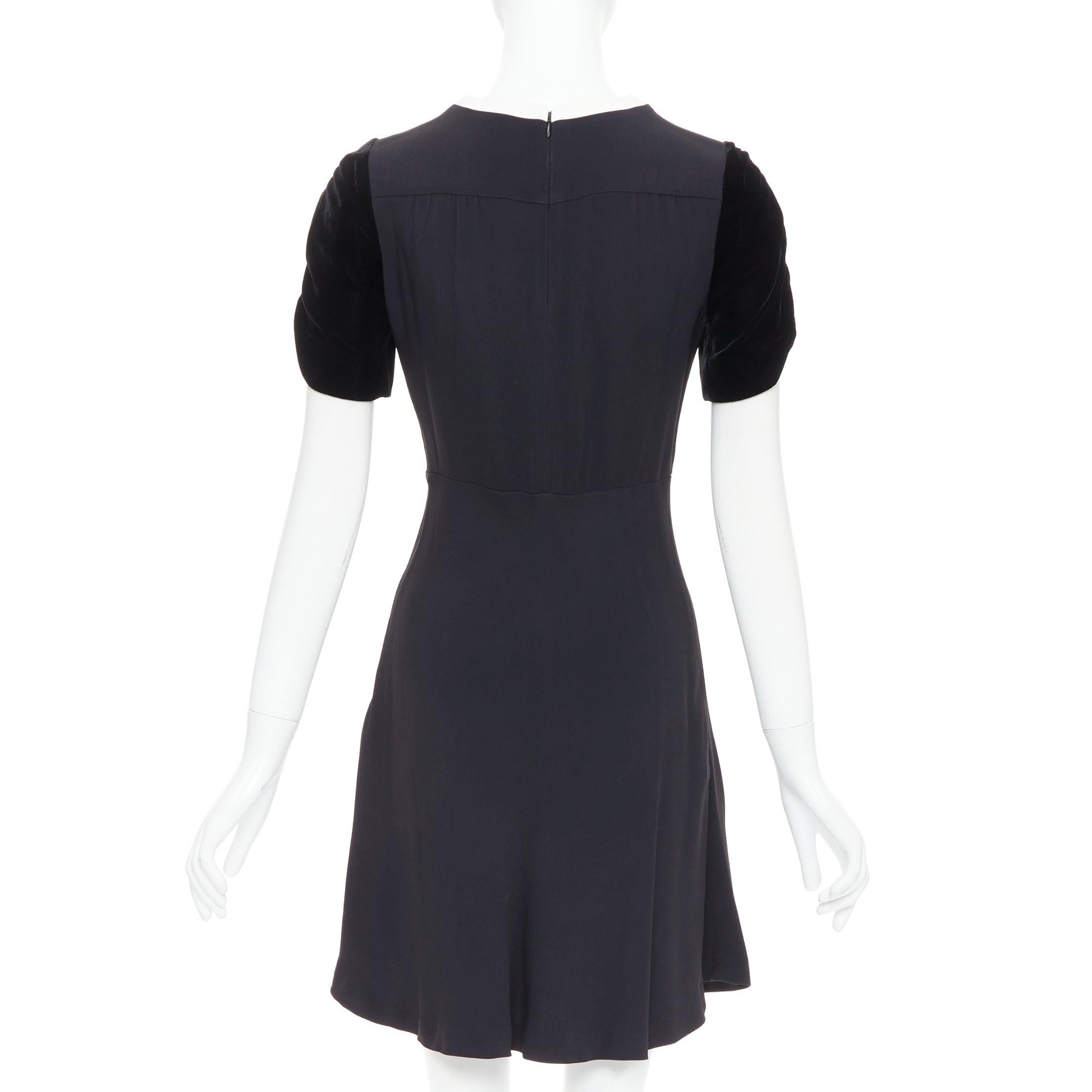 De las mujeres MIU MIU 2013 terciopelo negro cuello blanco mangas fruncidas vestido IT38 XS