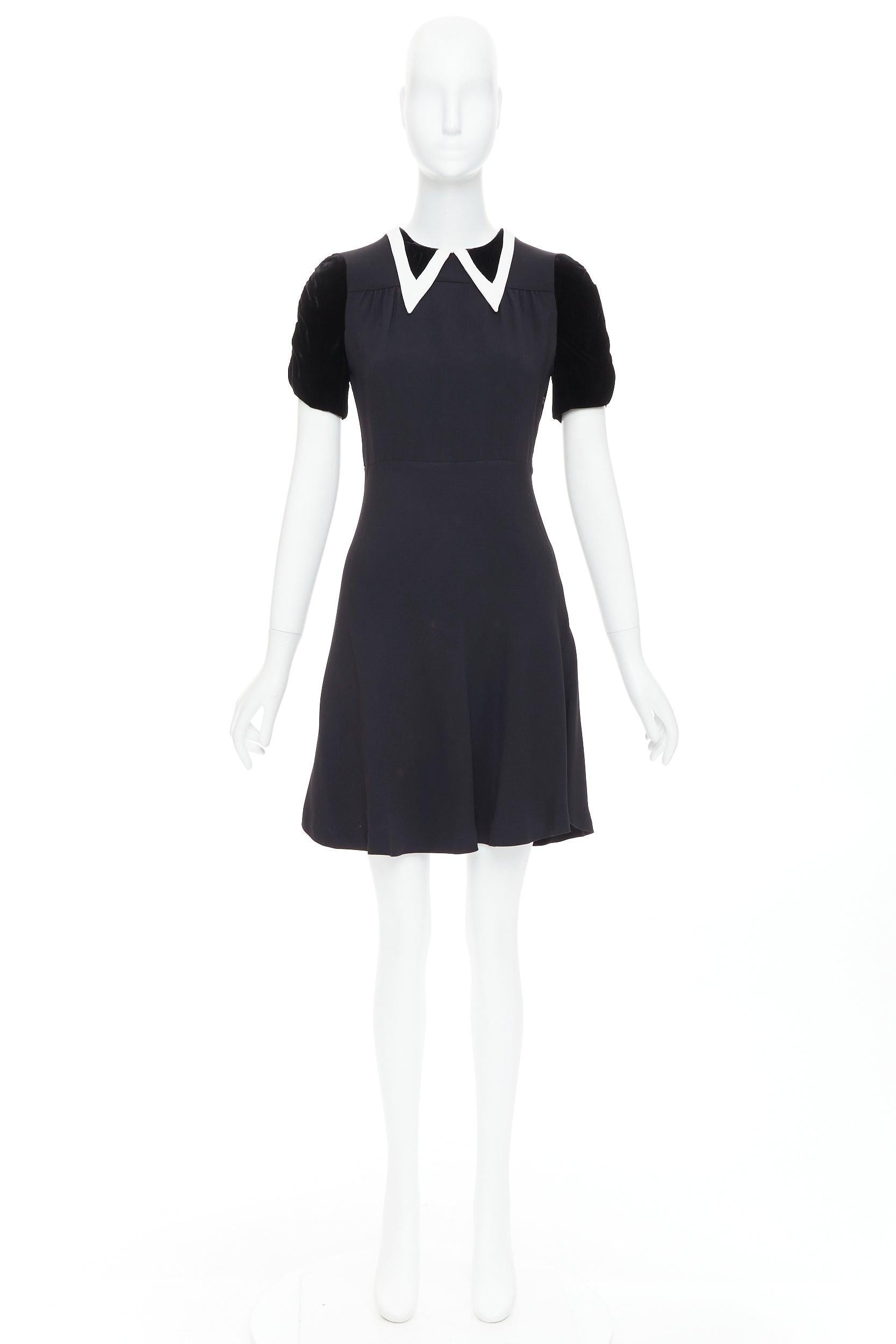 MIU MIU 2013 terciopelo negro cuello blanco mangas fruncidas vestido IT38 XS 4