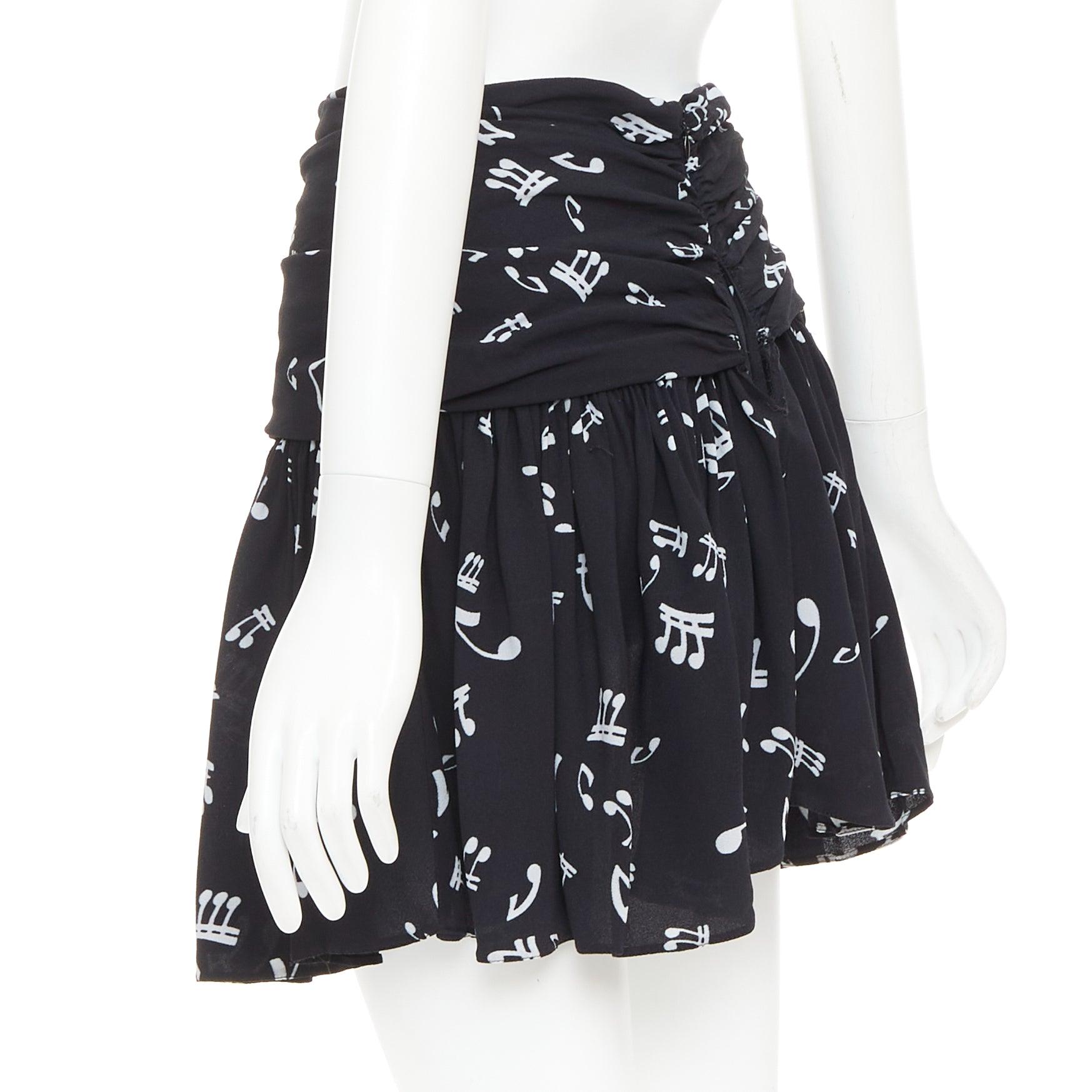 MIU MIU 2013 nero bianco misto viscosa note musicali minigonna increspata IT36 XXS in vendita 1